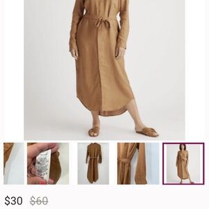 Quince Linen Long Sleeve Maxi Shirt Dress sz M Medium Golden Brown Belt PO